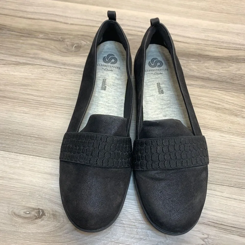 Clarks Womens Ayla Sloane Black‎ Cloudsteppers Slip On Comfort Flats Size 8.5 W